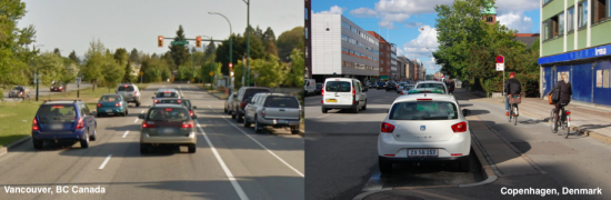 Separated versus non-separated bicycle infrastructure.