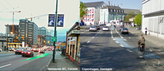 Comparing bike lane treatments in Vancouver, Canada with Copenhagen, Denmark