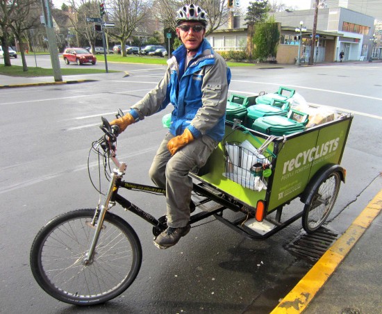 reCYCLISTS people-powered compost & recycling service in action, downtown Victoria, BC image by Sarah Rose Robert